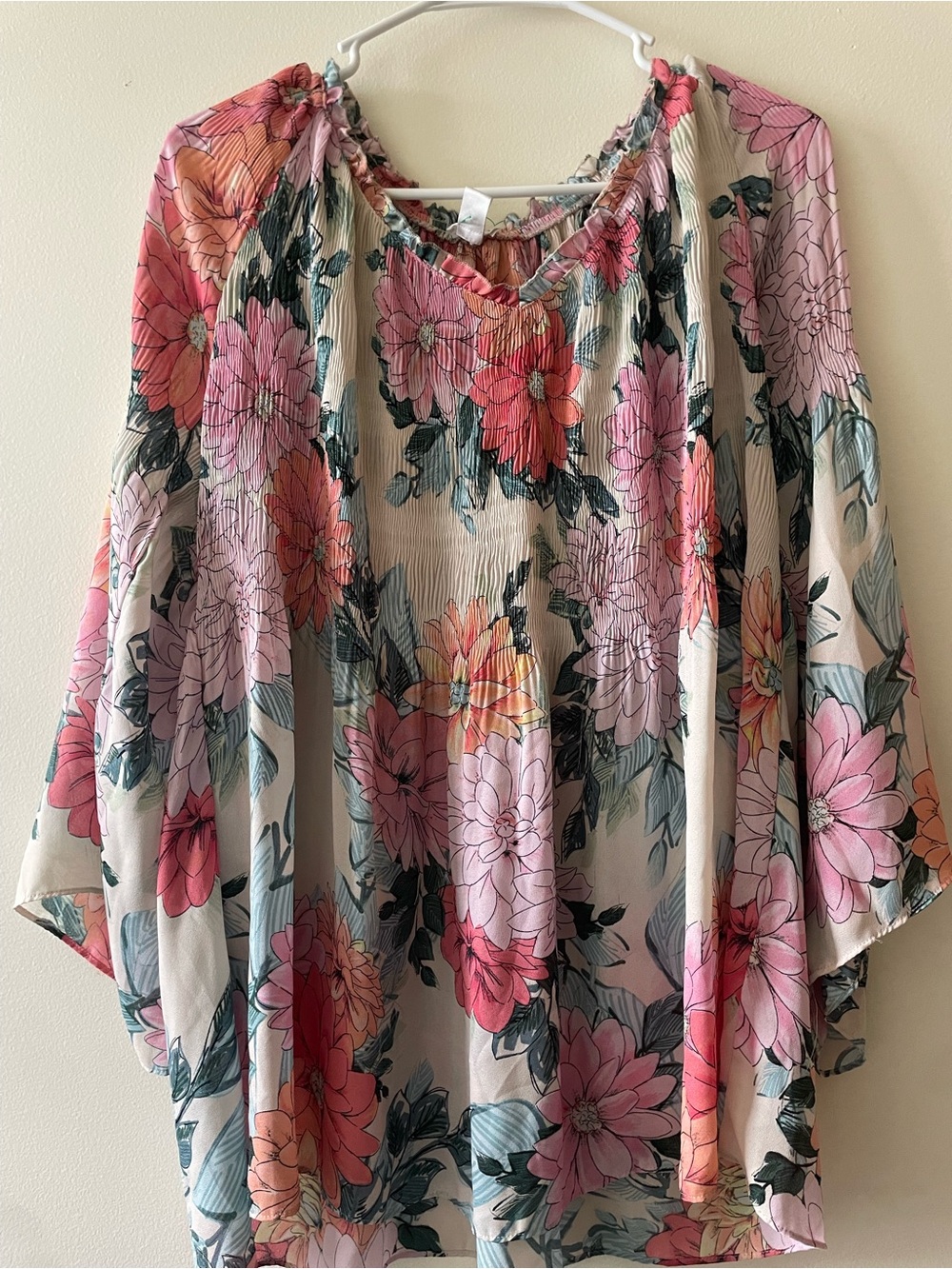 Spense Floral Tunic Blouse - Pink, Coral, Cream